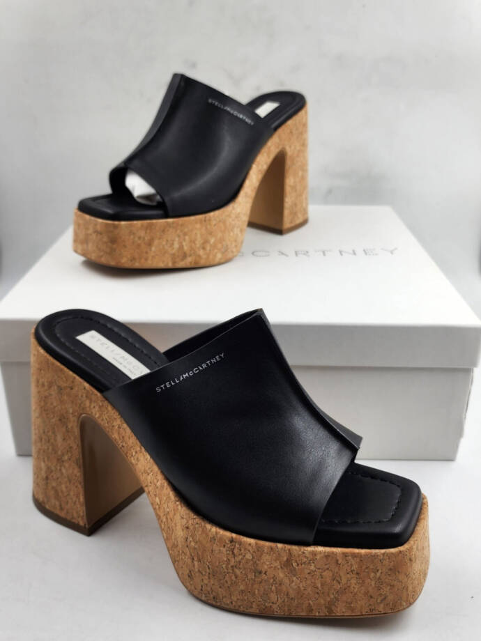 Stella McCartney Skyla Alter Eco Platform Slide Sandals Women 37.5 Black Slip On