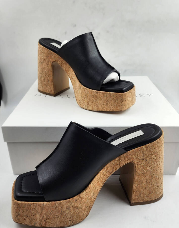 Stella McCartney Skyla Alter Eco Platform Slide Sandals Women 37.5 Black Slip On