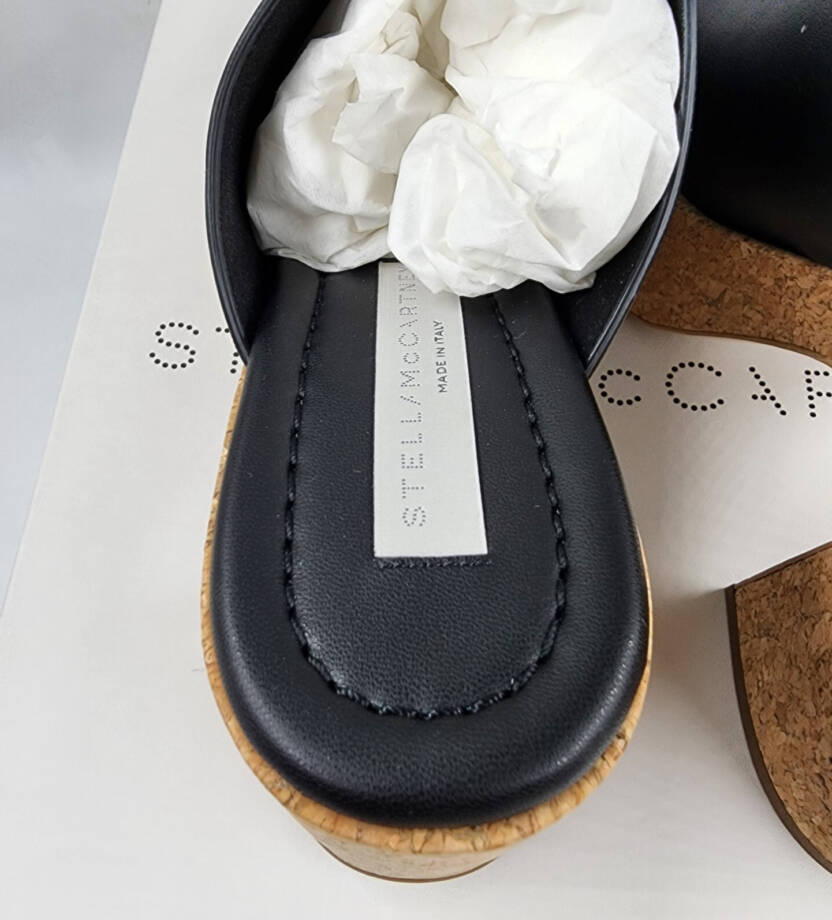 Stella McCartney Skyla Alter Eco Platform Slide Sandals Women 37.5 Black Slip On