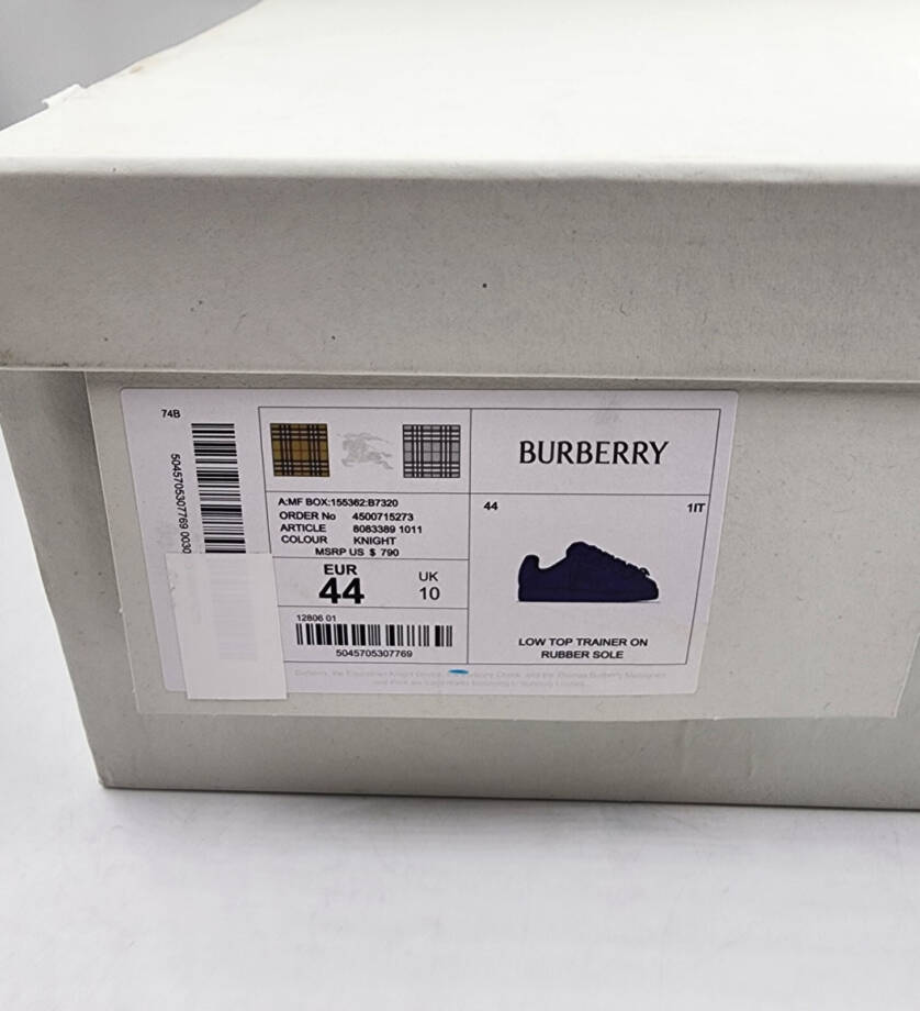 Burberry Leather Box Low-Top Sneakers Men's 44 Knight Lace Up Closure