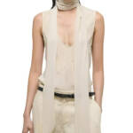 Helmut Lang Sleeveless Silk Scarf Top Womens M Oatmeal Scoop Neck Button Closure