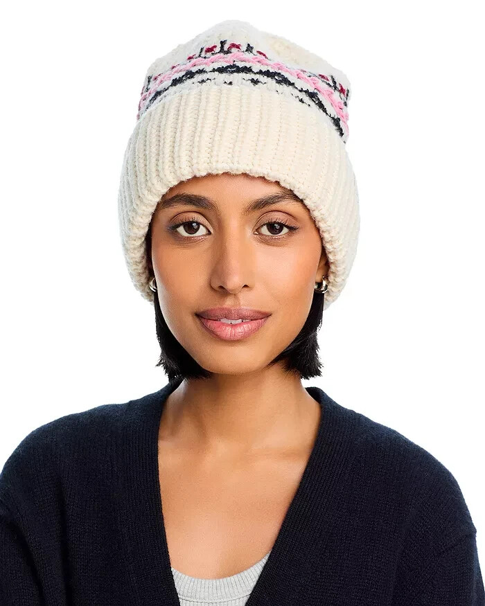 rag & bone Leigh Fair Isle Knitted Beanie Women's Ivory Multi Wool Blend