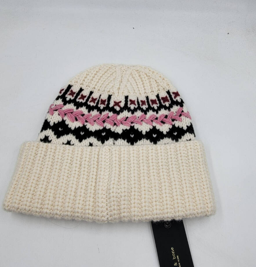 rag & bone Leigh Fair Isle Knitted Beanie Women's Ivory Multi Wool Blend