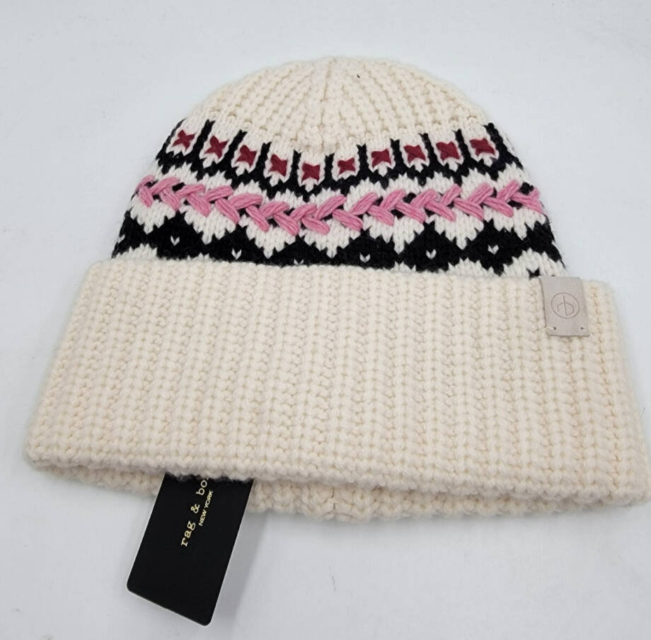 rag & bone Leigh Fair Isle Knitted Beanie Women's Ivory Multi Wool Blend