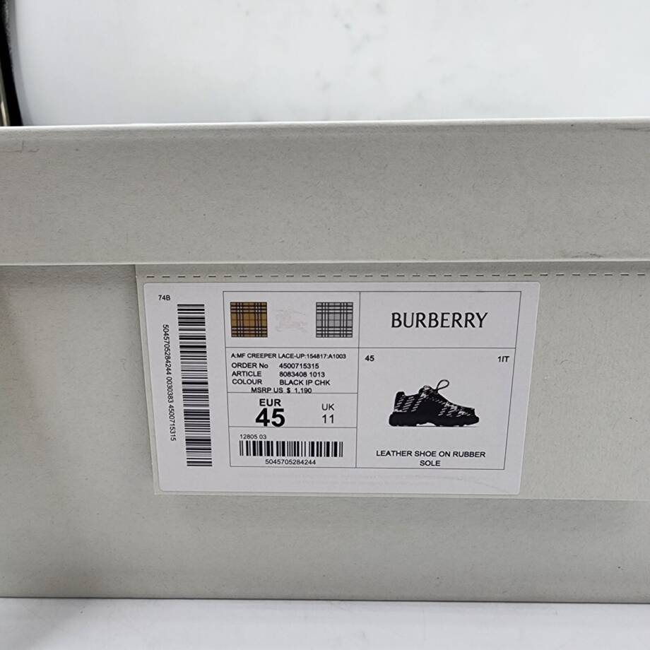 Burberry Creeper Check Woven Lace Up Shoes Men's 12 Black Round Toe Chunky Soles