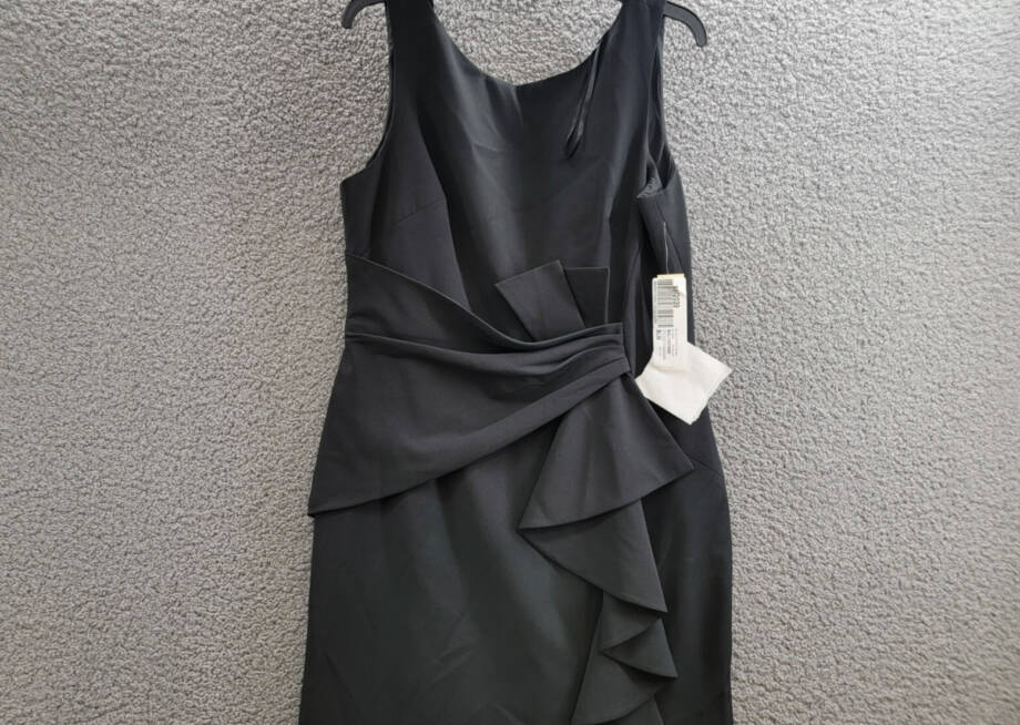 Eliza J Sleeveless Cascading-Ruffle Gown Women's 14 Black Boat Neck Back Zip