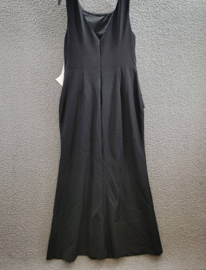 Eliza J Sleeveless Cascading-Ruffle Gown Women's 14 Black Boat Neck Back Zip