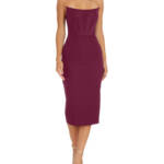 Dress the Population Cosette Corset Strapless Bodycon Dress Women's L Burgundy