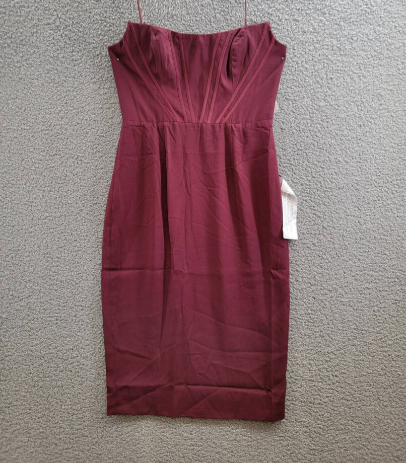 Dress the Population Cosette Corset Strapless Bodycon Dress Women's L Burgundy