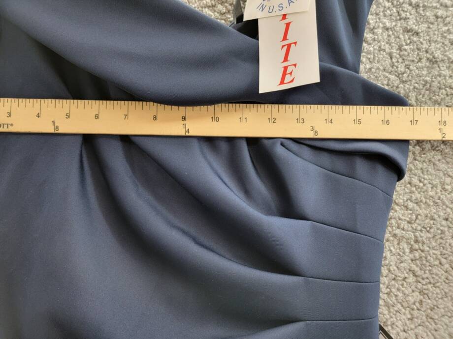 XSCAPE Petite Asymmetric Front Slit Evening Gown Women's 12P Midnight Back Zip