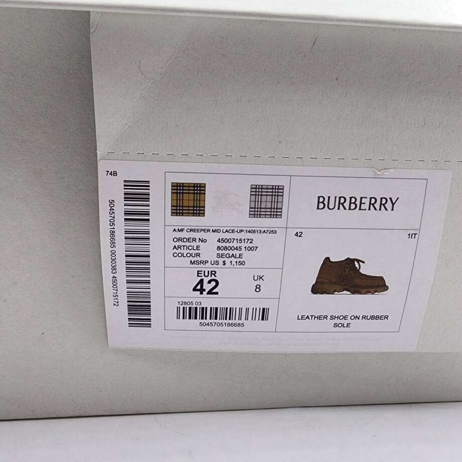 Burberry Nubuck Creeper Lace Up Mid Shoes Men's 42/9 US Segale Round Toe