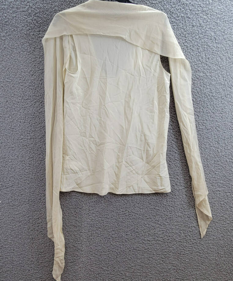 Helmut Lang Sleeveless Silk Scarf Top Womens M Oatmeal Scoop Neck Button Closure