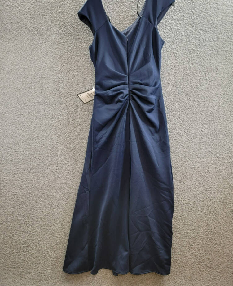 XSCAPE Petite Asymmetric Front Slit Evening Gown Women's 12P Midnight Back Zip
