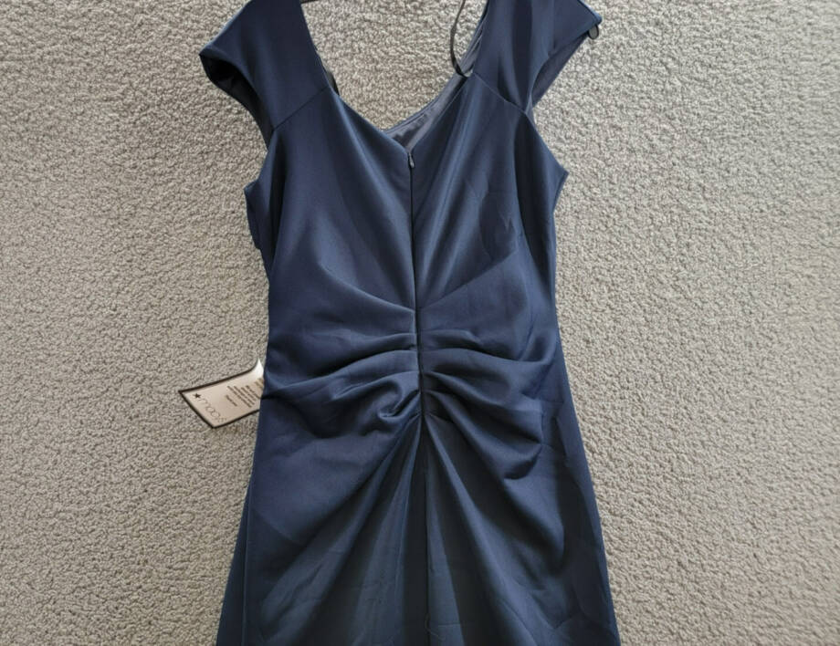 XSCAPE Petite Asymmetric Front Slit Evening Gown Women's 12P Midnight Back Zip