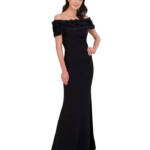 Eliza J Off-The-Shoulder Side-Ruched Gown Women's 6 Black Back Zip Closure S/S