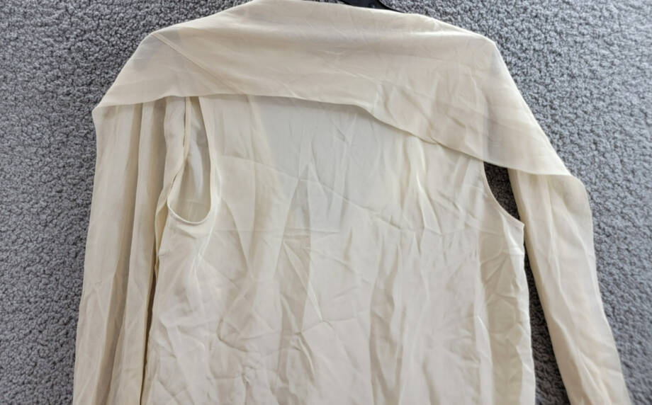 Helmut Lang Sleeveless Silk Scarf Top Womens M Oatmeal Scoop Neck Button Closure