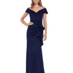 XSCAPE Petite Off-The-Shoulder Ruffle Gown Women's 14P Midnight Back Zip Closure