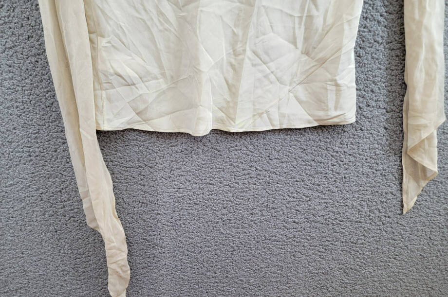 Helmut Lang Sleeveless Silk Scarf Top Womens M Oatmeal Scoop Neck Button Closure