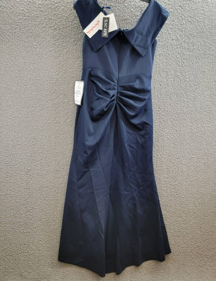 XSCAPE Petite Off-The-Shoulder Ruffle Gown Women's 14P Midnight Back Zip Closure