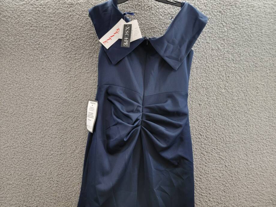 XSCAPE Petite Off-The-Shoulder Ruffle Gown Women's 14P Midnight Back Zip Closure