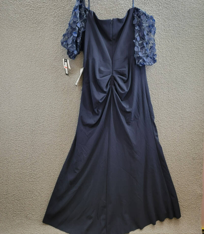 XSCAPE Plus Size Off-The-Shoulder Embellished-Sleeve Gown Women's 18W Navy Zip