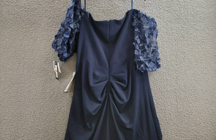 XSCAPE Plus Size Off-The-Shoulder Embellished-Sleeve Gown Women's 18W Navy Zip