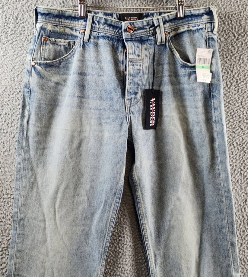 VAYDER Straight Jeans Mens 34 Vito Belt Loops Five-Pocket Zip Fly Button Closure