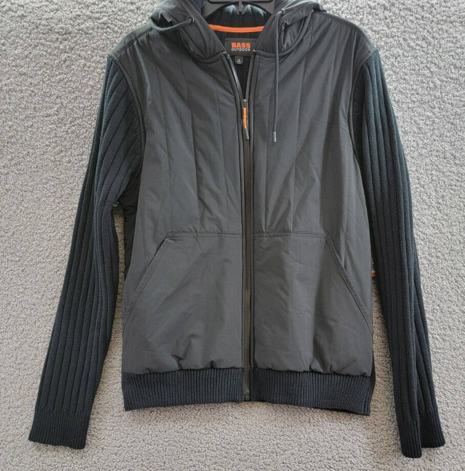 BASS OUTDOOR Mixed Media Zip-Front Hooded Sweater Jacket Men's S Black Beauty