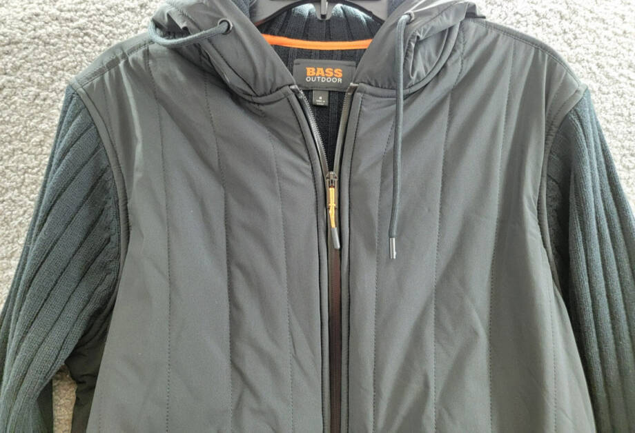BASS OUTDOOR Mixed Media Zip-Front Hooded Sweater Jacket Men's S Black Beauty