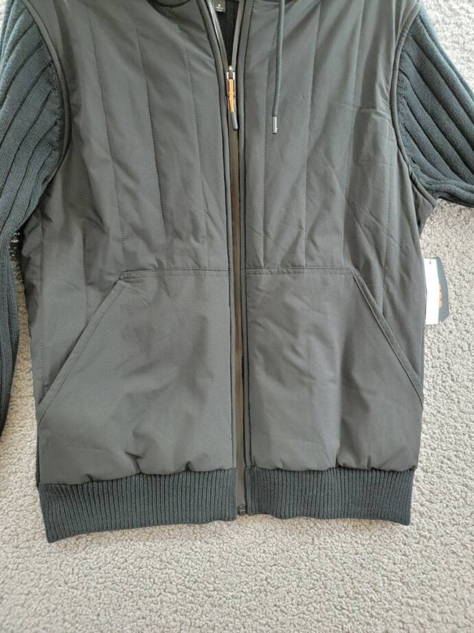 BASS OUTDOOR Mixed Media Zip-Front Hooded Sweater Jacket Men's S Black Beauty