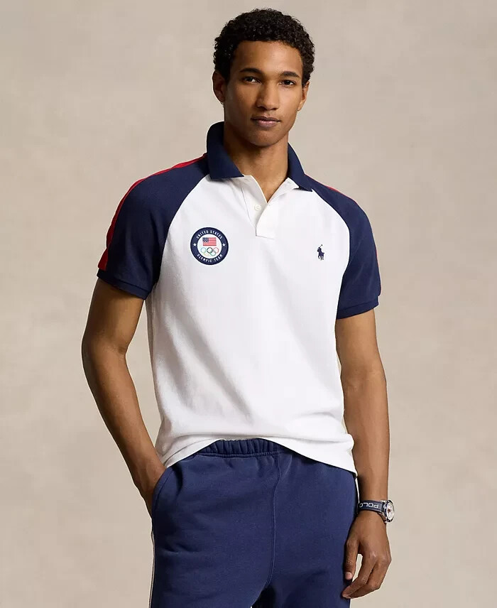 Polo by Ralph Lauren Team USA Custom Slim-Fit Mesh Polo Shirt Men's XS White S/S