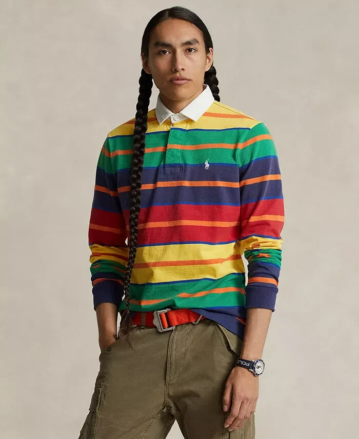 Polo Ralph Lauren The Iconic Rugby Shirt Men's M Multi Collared Long Sleeve