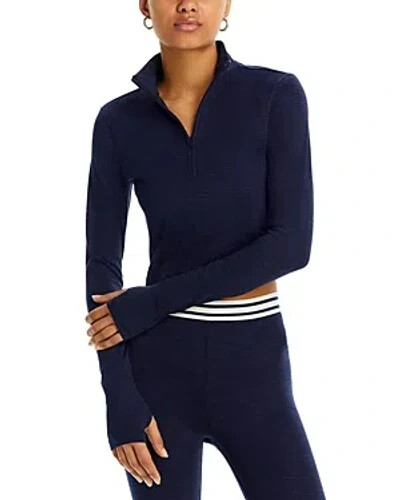 Splits59 Stevie Cropped Sweatshirt Women's S Indigo Half Zip Mock Neck Pullover