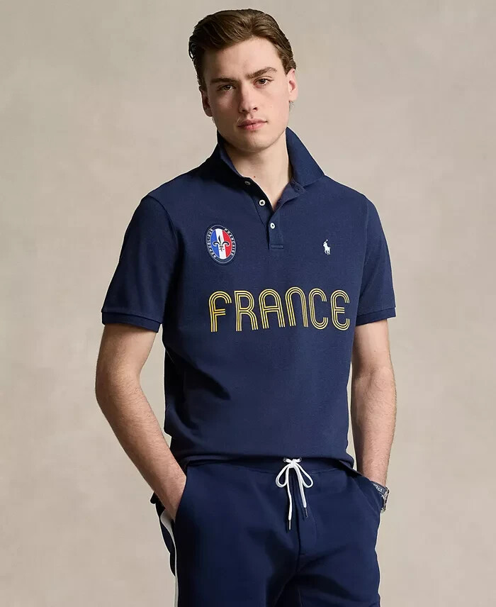 Polo Ralph Lauren Classic-Fit France Polo Shirt Men's XXL Navy Printed Pullover