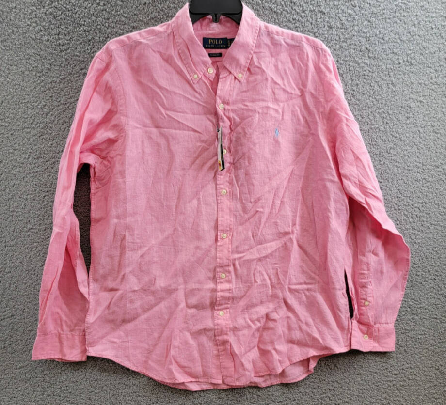 Polo Ralph Lauren Classic Fit Linen Button Down Shirt Men's XL Pink Long Sleeve