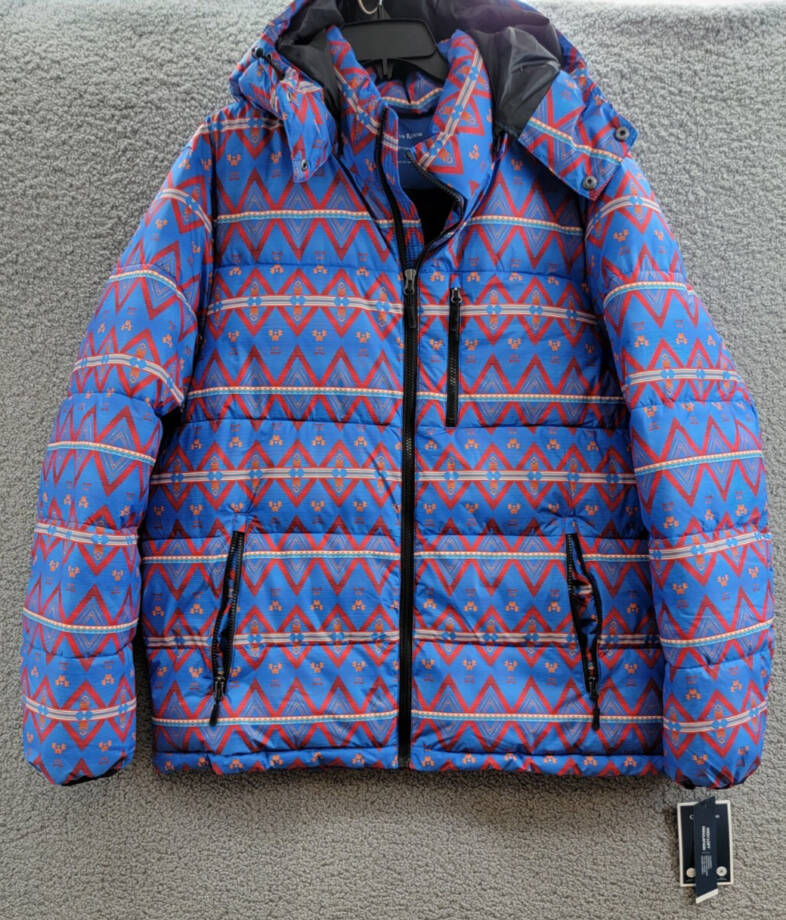 Club Room Performance Water Resistant Hooded Puffer Jacket Men's L Blue Multi