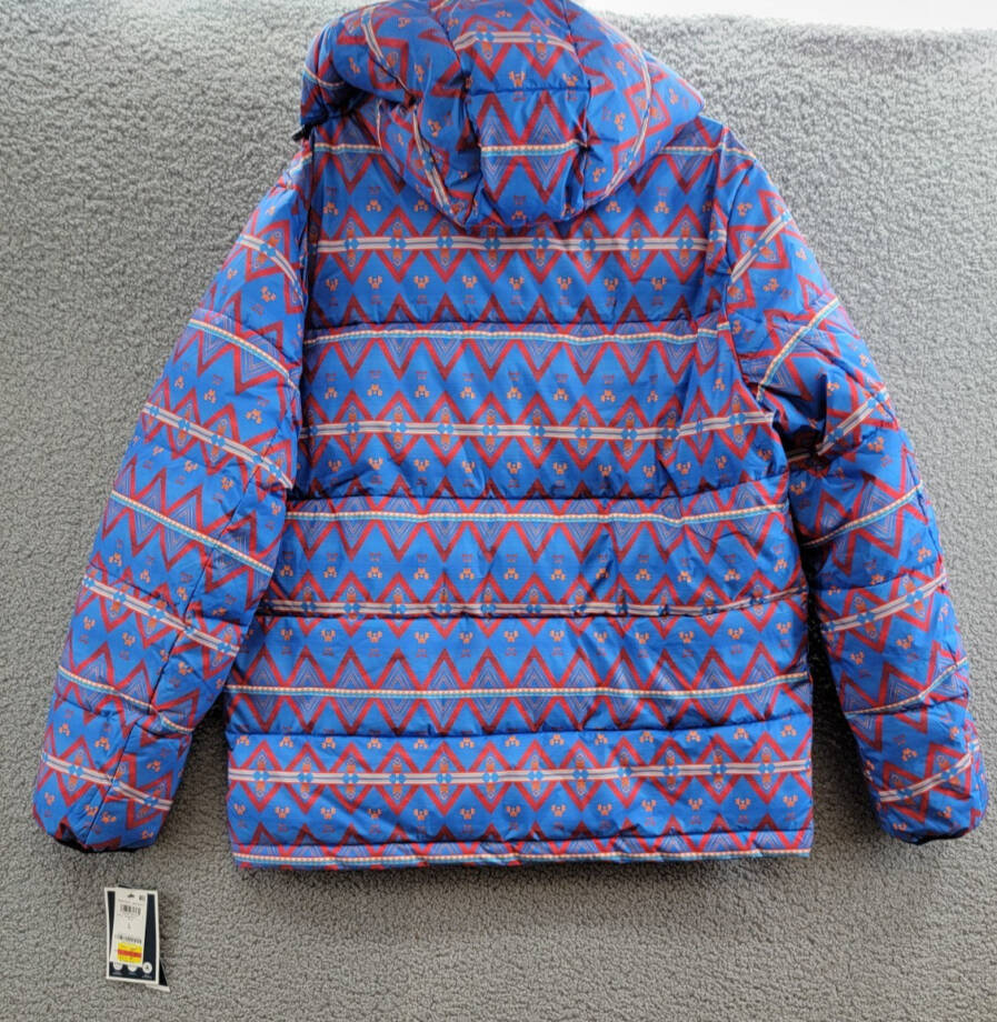 Club Room Performance Water Resistant Hooded Puffer Jacket Men's L Blue Multi
