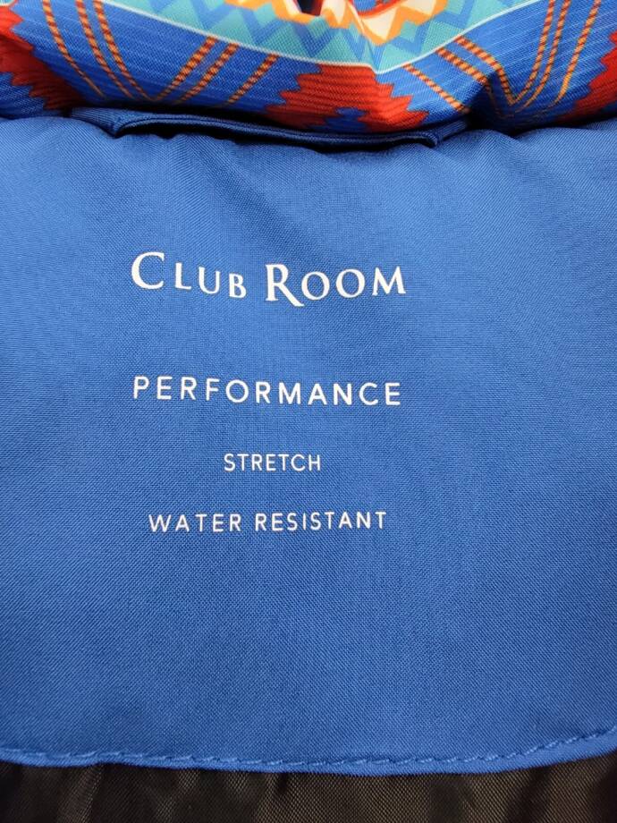 Club Room Performance Water Resistant Hooded Puffer Jacket Men's L Blue Multi