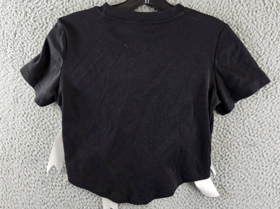 Madonna & Co. 3D Bows Crop T-Shirt Women's L Black Crew Neck Short Sleeve