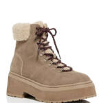 AQUA Thea Lace Up Cold Weather Boots Women's 6.5M Mushroom Cow Suede Round Toe