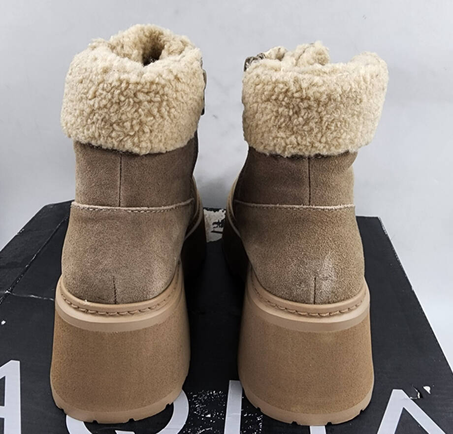 AQUA Thea Lace Up Cold Weather Boots Women's 6.5M Mushroom Cow Suede Round Toe
