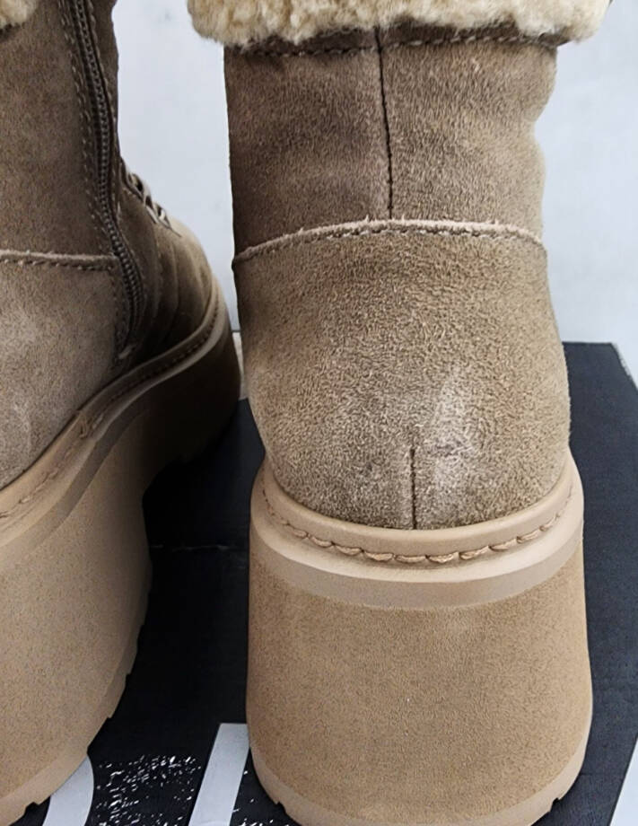 AQUA Thea Lace Up Cold Weather Boots Women's 6.5M Mushroom Cow Suede Round Toe