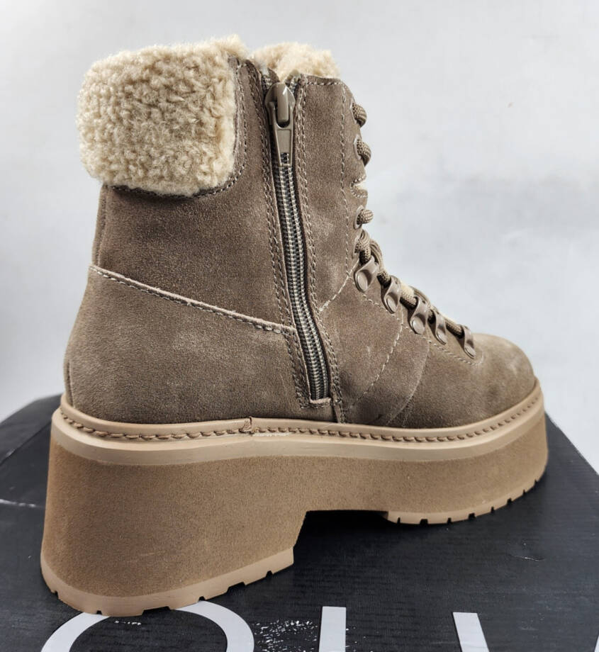 AQUA Thea Lace Up Cold Weather Boots Women's 6.5M Mushroom Cow Suede Round Toe