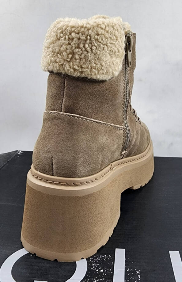 AQUA Thea Lace Up Cold Weather Boots Women's 6.5M Mushroom Cow Suede Round Toe