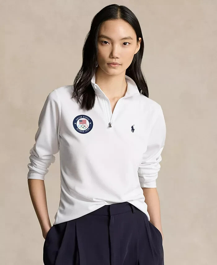 Polo by Ralph Lauren Team USA Micro-Dot Mesh Quarter-Zip Women's XL White L/S
