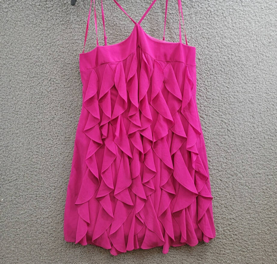 AQUA Corkscrew Ruffle Halter Mini Dress Women's 10 New Fuchsia Back Zip Closure