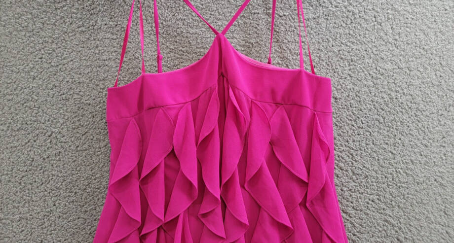 AQUA Corkscrew Ruffle Halter Mini Dress Women's 10 New Fuchsia Back Zip Closure