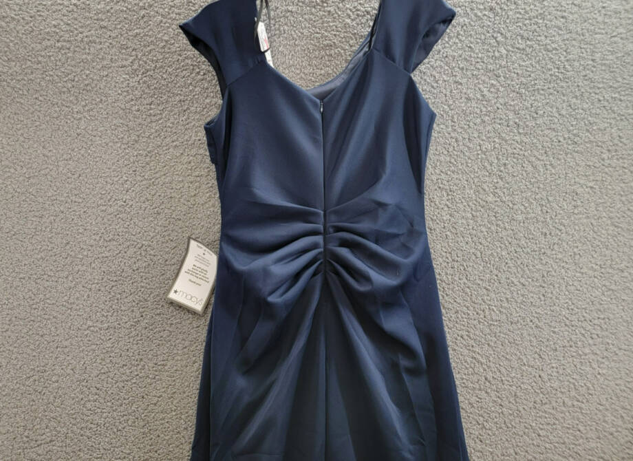 XSCAPE Petite Asymmetric Front Slit Evening Gown Women's 14P Midnight Back Zip