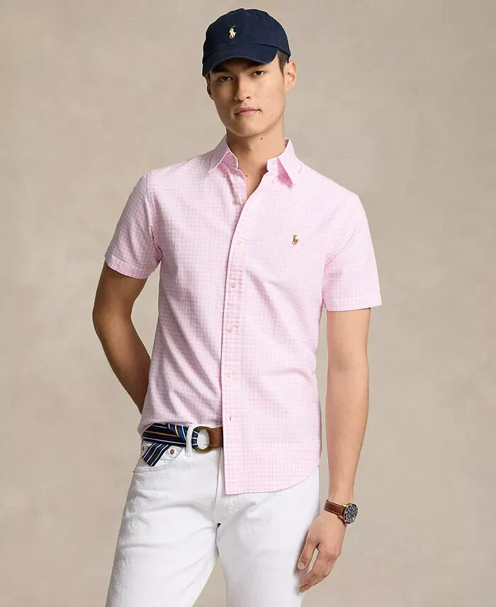 Polo Ralph Lauren Classic-Fit Gingham Oxford Shirt Men's S Pink/White Collared +