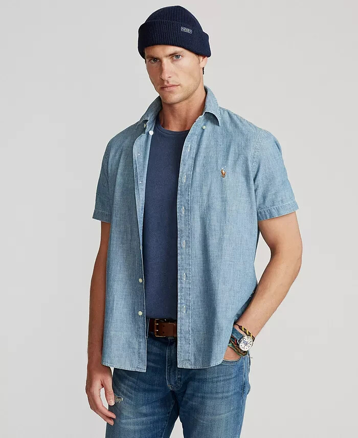 Polo Ralph Lauren Slim-Fit Chambray Shirt Men's XS Medium Indigo Short Sleeve
